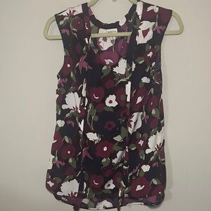 Merona Burgundy, White & Olive Floral Sleeveless Camisole